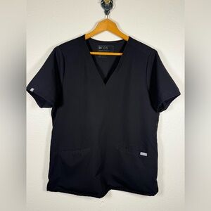 Figs Scrub Top Women L Black Casma 3 Pocket V Neck Medical Nurse Stretch FW1100